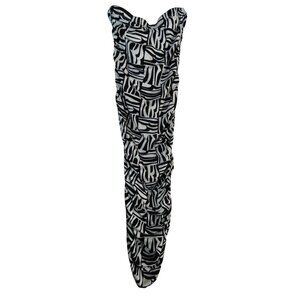 Black White Large Sexy Geometric Print Strapless Dress‎ Bodycon Ruched Stretch